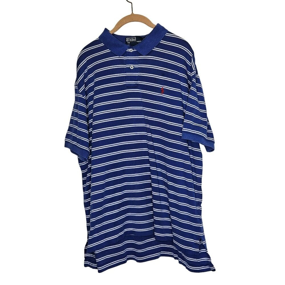 Polo Ralph Lauren Striped‎ Blue Short Sleeve Polo Shirt XL 100% Cotton Flaw